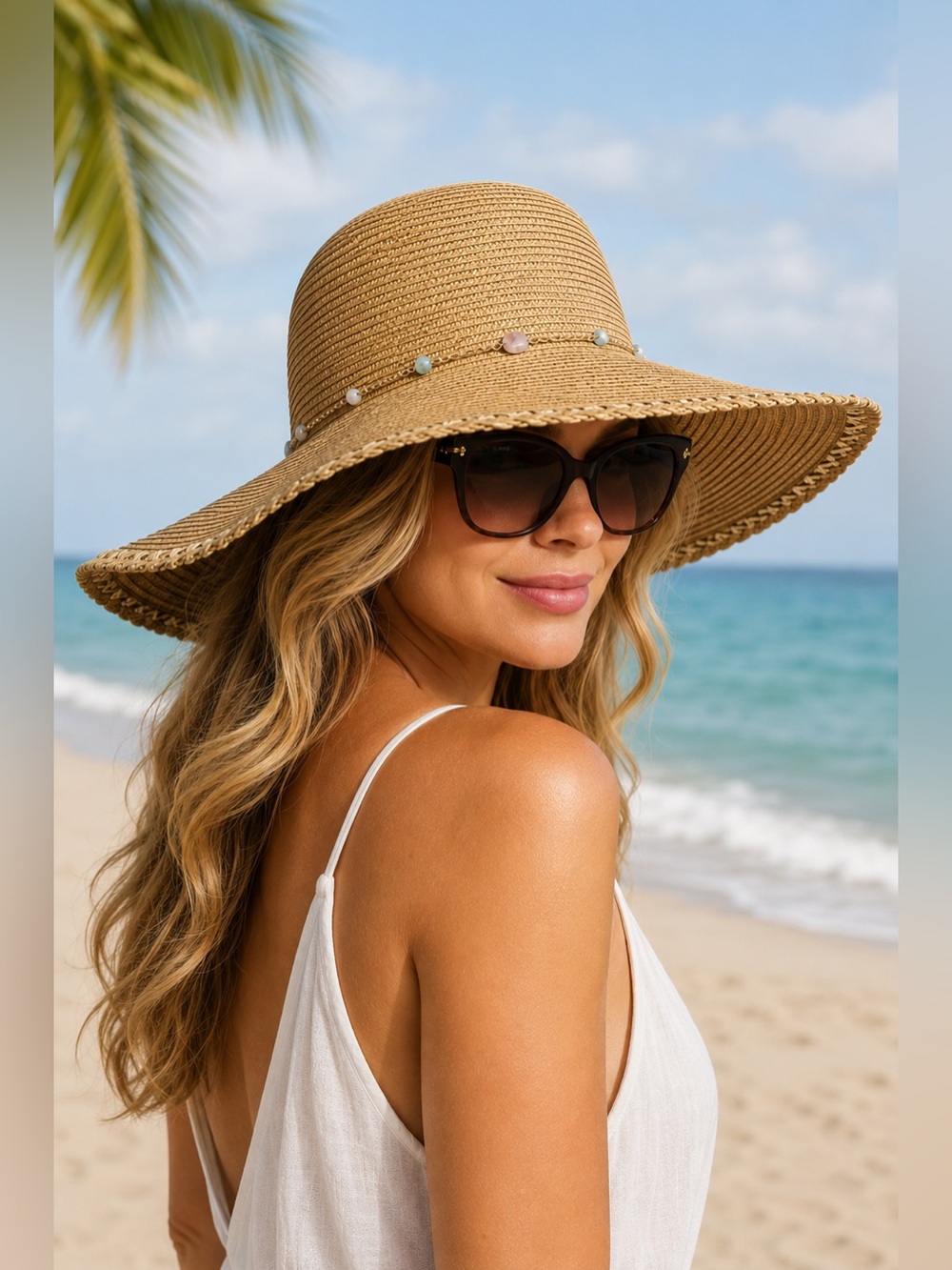 Sun N Sand UPF 50+ Floppy Wide Brim Hat Stone Accent Beach Resort Hat